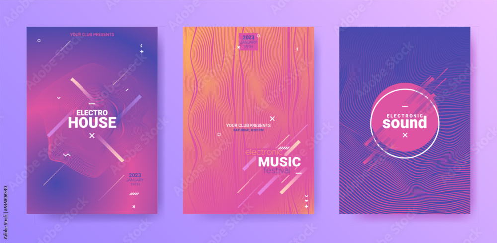 Wall mural electro music flyers set. techno party poster. gradient wave