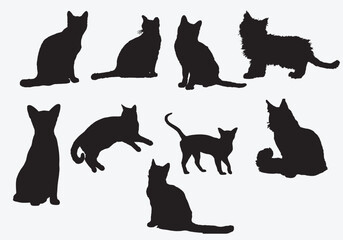 Set of cat Silhouette on a white background