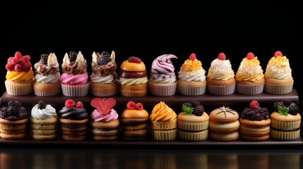 Collection of different cupcakes. Various fresh tasty muffins isolated. Generative AI.