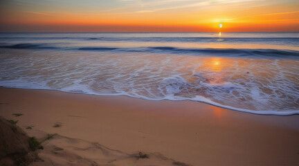 Beach landscape with sunset view, generative AI