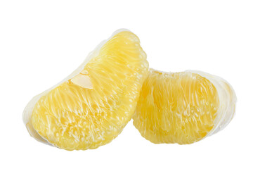 Sliced pomelo isolated on white background.