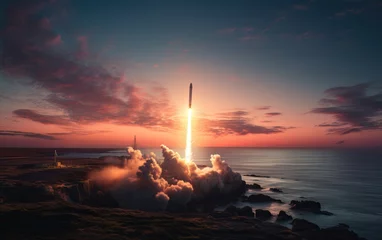 Fotobehang Fictional launch of a long-range intercontinental ballistic missile from a remote location. © Joe P