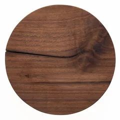 Fotobehang Round walnut wooden tray. Round wooden cutting board. Empty wooden pallet texture background. Cutting board isolated on white background. © Guiyuan