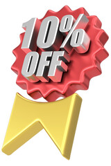 3D ten percent off. 10% off. Sale badge.