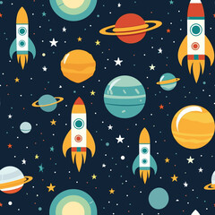 seamless pattern with space rocket