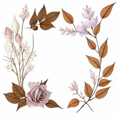 Vector set of separate parts and put together for beautiful flower bouquet in watercolor style on white 