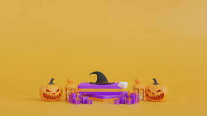 3d Podium display and minimal abstract orange background. for Halloween, 3d rendering geometric shape, Stage for product