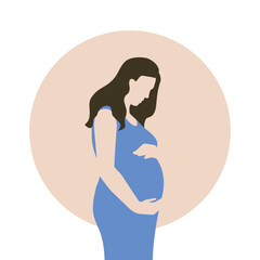 Pregnant girl holds her belly against the background of a circle