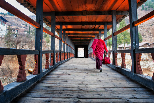 Monk entering to monastery of Bhutan paro