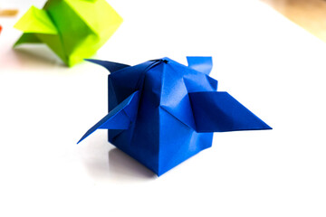 origami waterbomb on a white background. diy. paper craft. 