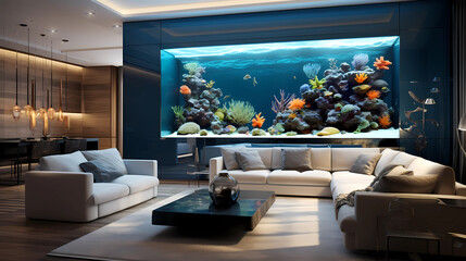 aquarium wall in a contemporary living room