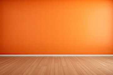 Orange modern wall background with copy space, mock up room, brown parquet floor