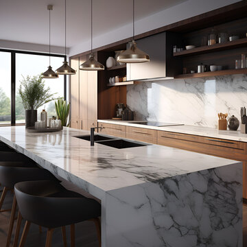 Moderne K&uuml;cheneinrichtung Marmor K&uuml;cheninsel Modern kitchen interior Marble kitchen island