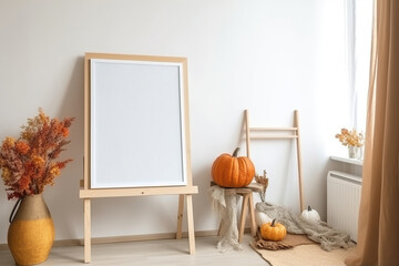 Print frame autumn mockup in living room