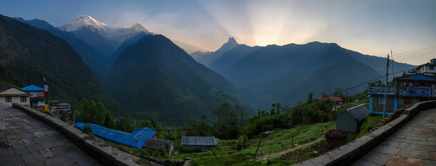 Landscapes of Nepal on the trekking trail towards Annapurna Base Camp