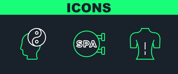 Set line Massage, Yin Yang and Spa salon icon. Vector