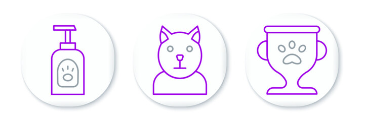 Set line Pet award, shampoo and Cat icon. Vector