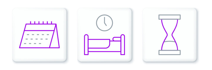 Set line Old hourglass with sand, Calendar and Time to sleep icon. Vector