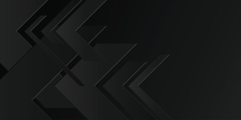 Multi-layer gray arrowhead-shaped cut-out paper. Black gradient abstract background. Design element for template, card, cover, banner, poster, backdrop, wall. Vector illustration.