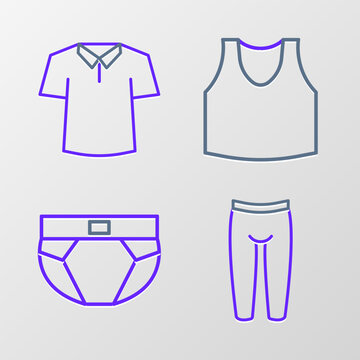 Set line Leggings, Men underpants, Undershirt and Shirt icon. Vector