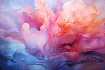 Fototapeta premium A mesmerizing dance of oil and water creates a pastel abstract background, weaving a tapestry of ethereal hues and fluid patterns that captivate the observer.