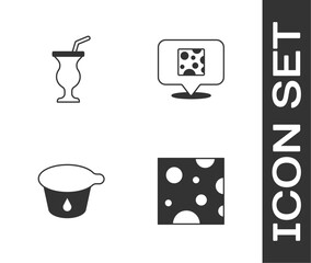 Set Cheese, Milkshake, Yogurt container and icon. Vector