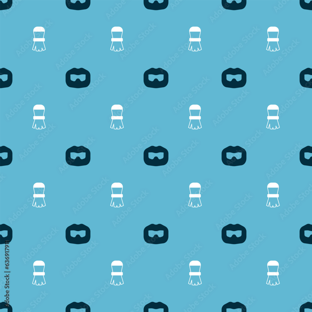 Sticker set mustache and beard and shaving brush on seamless pattern. vector