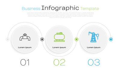 Set line Metallic pipes and valve, Oil tank storage and pump pump jack. Business infographic template. Vector