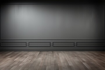 Fototapeta premium Empty Grey classic wall background with copy space, mock up room, brown parquet floor