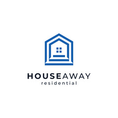 house and stairs with line art design style for home and family logo design