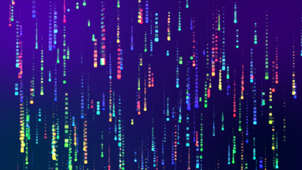 Backdrop with animated particles. Illustration of artificial intelligence in color.