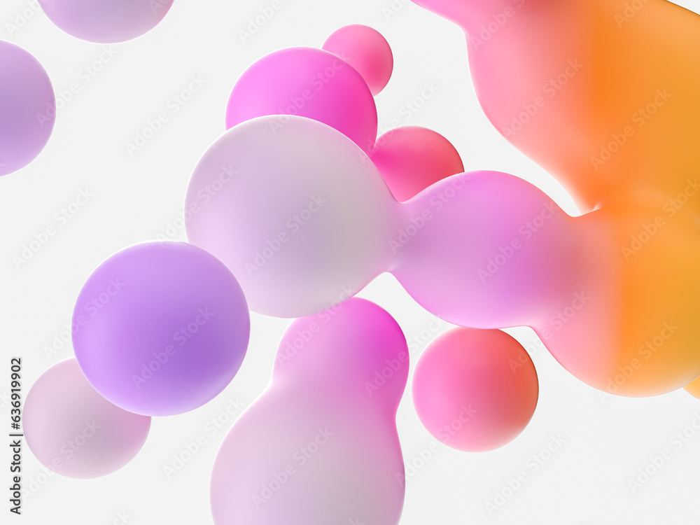 Poster Abstract 3d art background. Colorful floating liquid blobs, soap bubbles, metaballs.