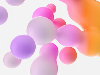 Abstract 3d art background. Colorful floating liquid blobs, soap bubbles, metaballs.