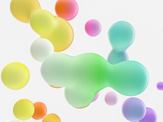 Abstract 3d art background. Colorful floating liquid blobs, soap bubbles, metaballs.