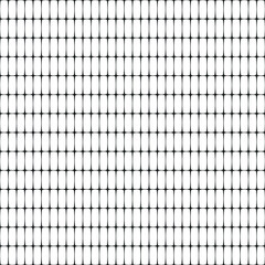 Metallic perforated mesh with rectangular holes. Crossed parallel black lines on a white background. Geometric texture. Seamless repeating pattern. Vector illustration. 
