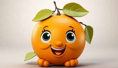 Funny orange with smiling face. AI generated