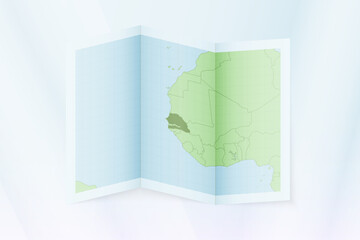 Senegal map, folded paper with Senegal map.