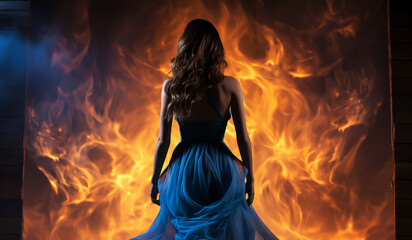 Fictional female figure with long dark hair. AI generated