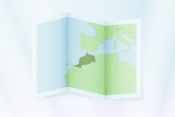 Morocco map, folded paper with Morocco map.
