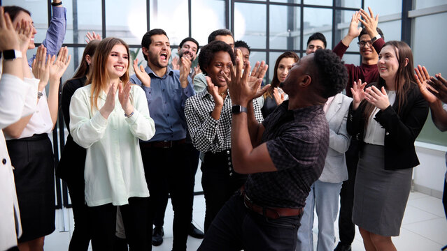 Team of young entrepreneurs and startup have business meeting and encouraging each other for good energy