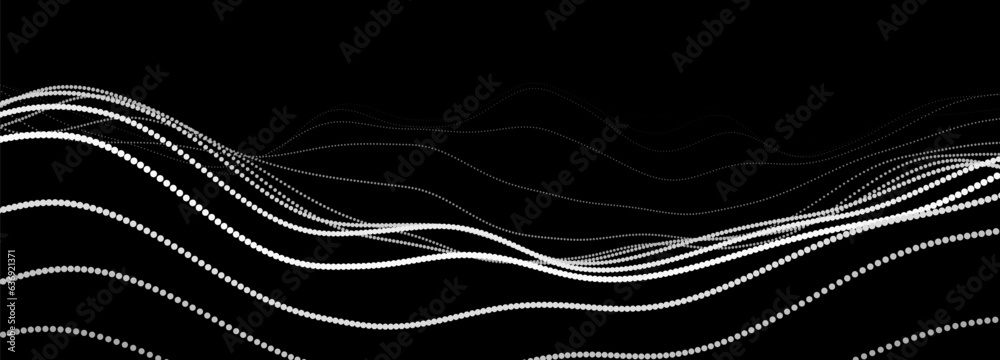 Wall mural Abstract background of points. White wave. Cyber particles. Big data stream. Vector illustration