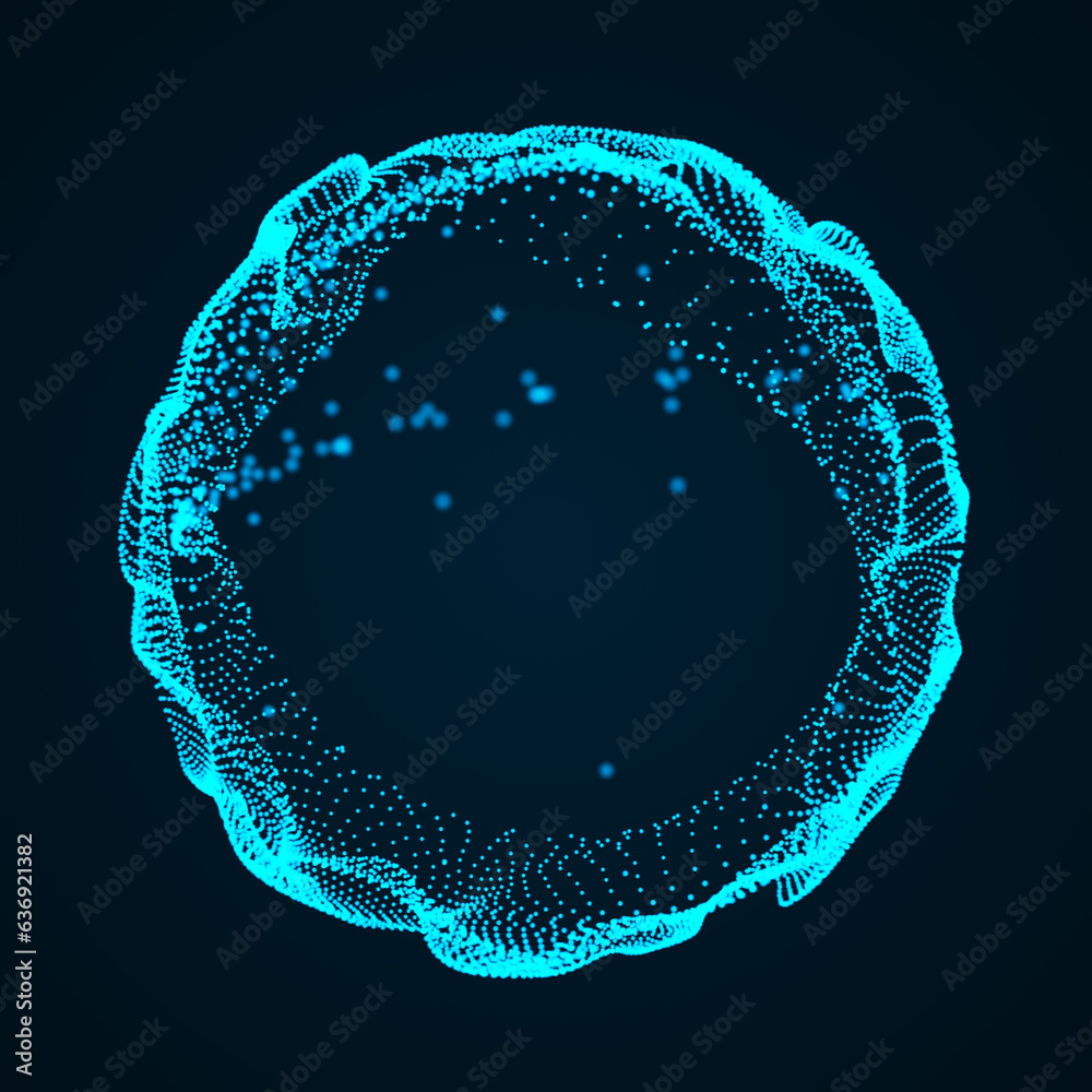 Poster Abstract 3D sphere of particles. Ball or globe of points. Futuristic digital technology. Illustration of sphere. 3d rendering
