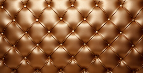 Gold leather upholstery. Close-up texture of genuine leather with Brown rhombic stitching. Luxury background. Brown leather texture with buttons for pattern and background. digital ai