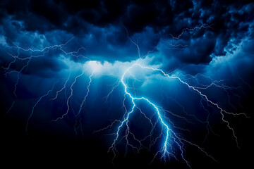 Lightning thunderstorm flash over the night sky. Concept on topic weather, cataclysms