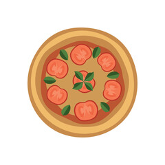 Pizza margarita with tomatoes, herbs, cheese on a white background