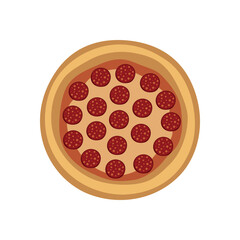 Round pepperoni pizza whole with sausage on a white background