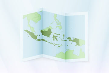 Indonesia map, folded paper with Indonesia map.
