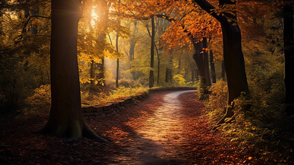 autumn trail in the woods 