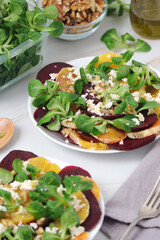 Beetroot and oranges fresh vegetarian salad