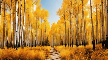 Fotobehang Yellow Aspen trees at the peak of fall colours © Ziyan Yang